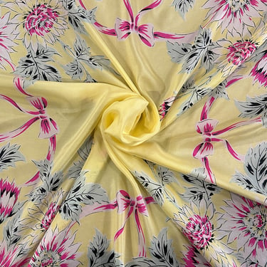 1950s Dahlia And Bows Printed Silk Scarf 