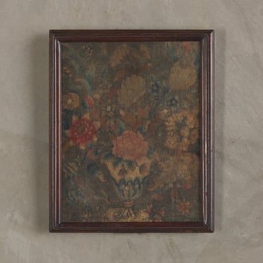 ANTIQUE FRAMED FLORAL PANEL 18TH C