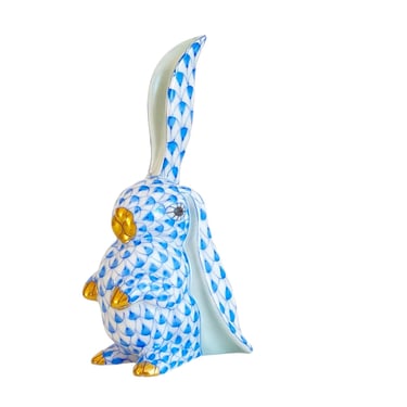 Herend Blue Fishnet Rabbit Figurine – Hand-Painted Hungarian Porcelain Bunny | Luxury Easter Gift 