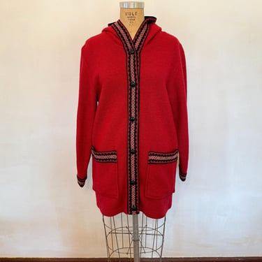 Red Boiled Wool Hooded Sweater Coat - 1980s 