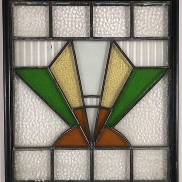 Geometric Art Deco Stained Glass Wall Art W/ Wood Frame 