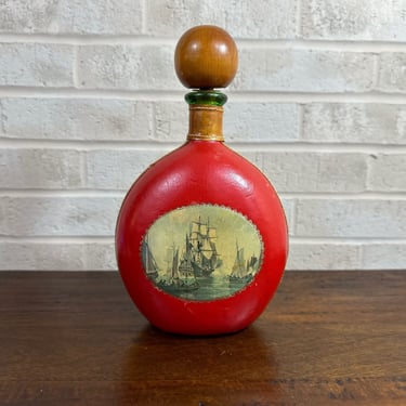 Vintage Leather Wrapped Decanter, Made in Italy 