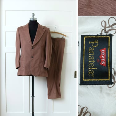 mens vintage 1970s Levi's leisure suit • light brown cotton twill 2 piece belt back suit size large 