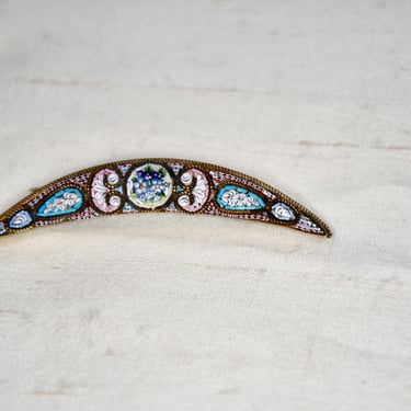 Micro Mosaic Brooch Victorian Antique Signed Fabbrica Angelo Pessar FAP Intricate Mozaic Quarter Moon Brooch Made in Italy RARE Gift for Her 