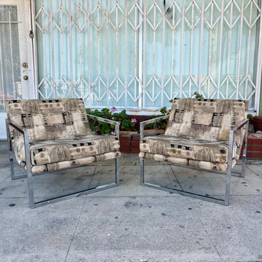 1970s Mid Century Chrome "Scoop" Lounge Chairs Styled After Milo Baughman 