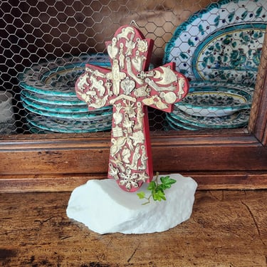 Mexican Folk Art Cross with 40 Milagros~Vintage Milagro Cross~Primitive Wooden Cross 