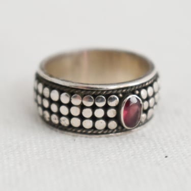 1990s Sterling Silver Ring with Pink Stone, Size 8.5 