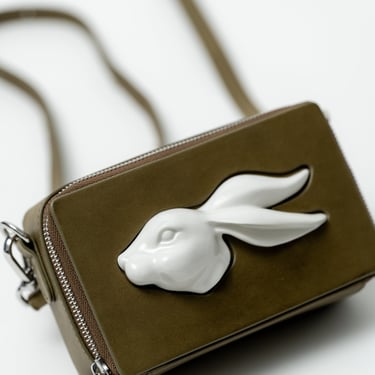 Olive Leather Rectangle Mini Rabbit Bag