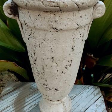 Double Handle White Grecian Style Vase