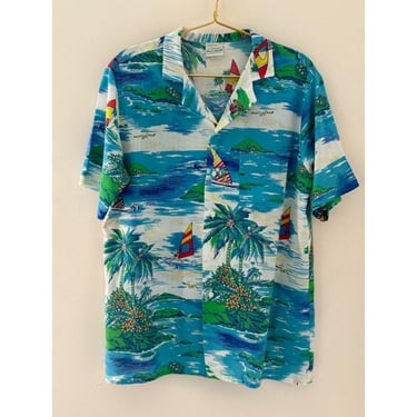 Men's Retro Hawaiian Shirt fits M/L 1980's Surf Scenes Vintage 