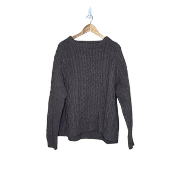 Vintage Brown Irish Aran Wool Cable knit Sweater, Large 