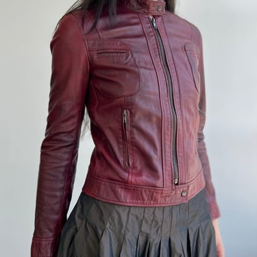 Raspberry Leather Moto Jacket (S)