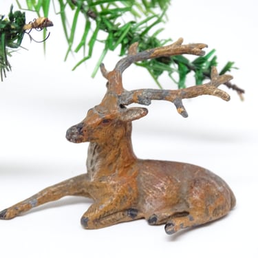 Small Antique German Reindeer Hand Painted, Deer for Christmas Putz or Nativity, Vintage Retro Decor 
