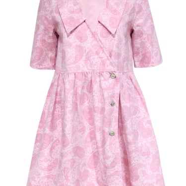 Ganni - Light Pink Paisley Print Short Sleeve Denim Dress Sz 4