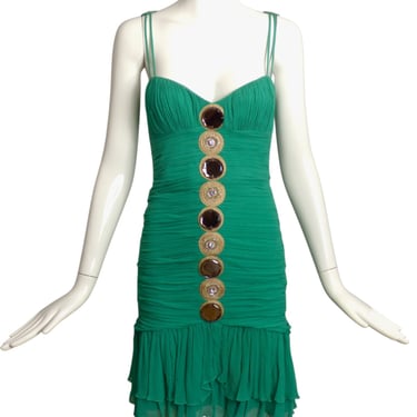 TEMPERLEY-NWT Green Shirred Georgette Cocktail Dress, Size 4