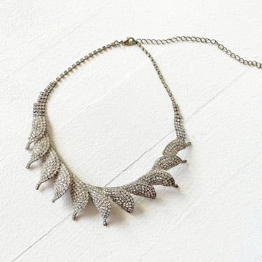 Vintage Rhinestone Leaf Collar Necklace 