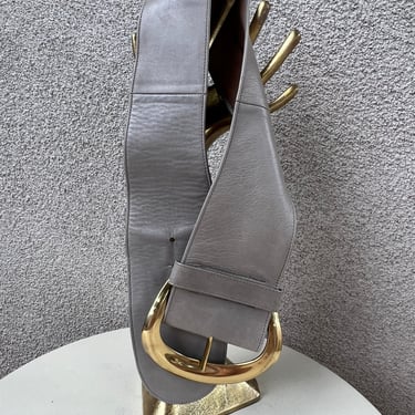 Vintage bold extra wide soft leather grey belt Sz S by Donna Karan NY 