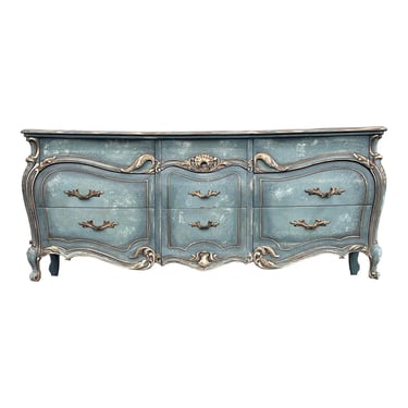 Hand Painted French Rococo Style Nine Drawer Dresser 