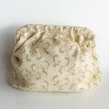 1950s Cream Beaded Knit Clutch