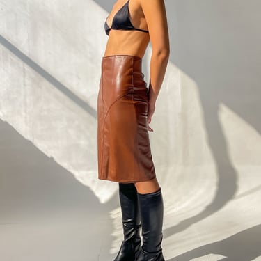 Toffee Leather Panel Skirt (M)