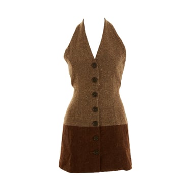 Dolce & Gabbana Brown Tweed Halter Dress