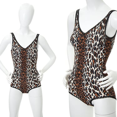 Vintage 1970s Bodysuit | 70s VANITY FAIR Leopard Animal Print Stretchy Snap Crotch Top One Piece Blouse (x-small) 