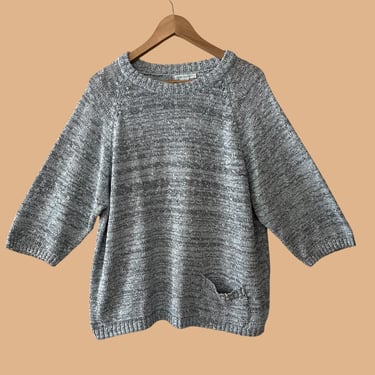 Vintage 90s Oversized Marled Knit Sweater with Pocket, Size Medium 