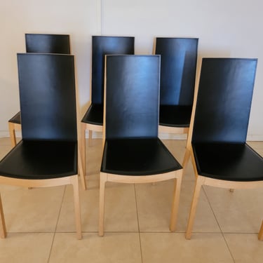 6 Calligaris Black Leather High Back Dining Chairs 