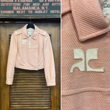Vintage 1960’s Original Courreges Paris Mod Pink Cropped Wool Moto Jacket, Vintage Courreges, 60’s Vintage Clothing 