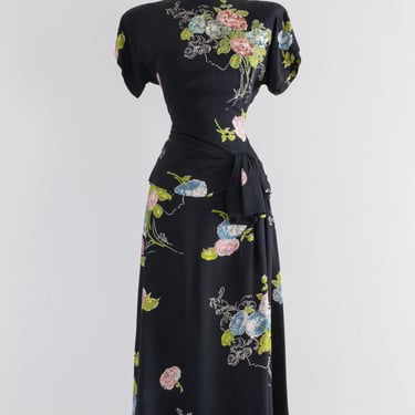 Spectacular 1940's Heavenly Novelty Print Cocktail Dress Set / Small