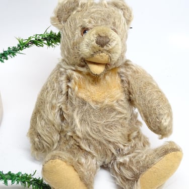 Antique Steiff 1930's Mohair 8 Inch Jointed Teddy Bear with Glass Eyes, Vintage German Stuffed Toy for Christmas 