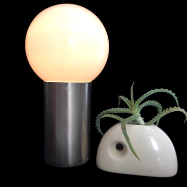 Bauhaus Metal Base Globe Table Lamp | Mid-Century Uplight | Space Age / Eames Era Sonneman Can Lamp 