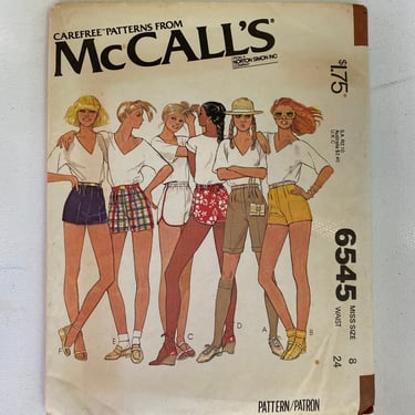 70's Vintage McCall's 6545 Shorts Pattern, Summer Fashions, Short Shorts, 70's Shorts, Size 8 Waist 24, 1979 