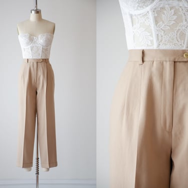 high waisted pants | 90s vintage Talbot's light brown tan wool dark academia straight leg ankle trousers 