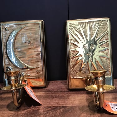 Brass Sun & Moon Wall Mount Candle Holders (Seattle)