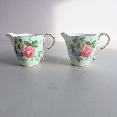 Vintage Paragon China Mint Green Floral Creamers Pair 1930s Backstamp 