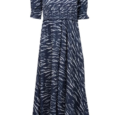 Apiece Apart - Navy & Grey Zebra Print Short Sleeve Midi Dress Sz XS