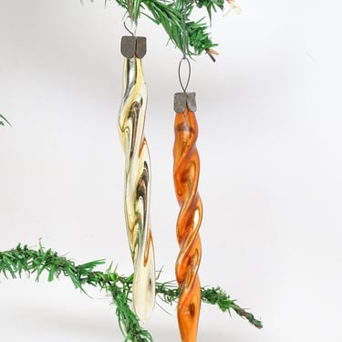 2 Vintage 1940's Mercury Glass Icicle with Swirl Christmas Ornaments, Antique Retro Holiday Decor 