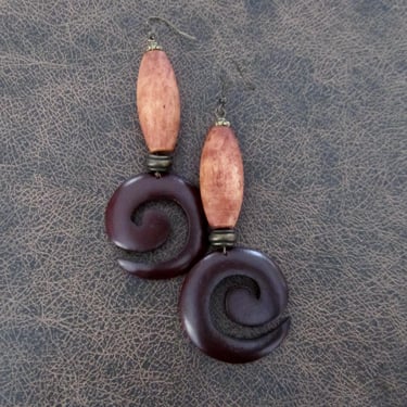 Large spiral natural wooden earrings 2 