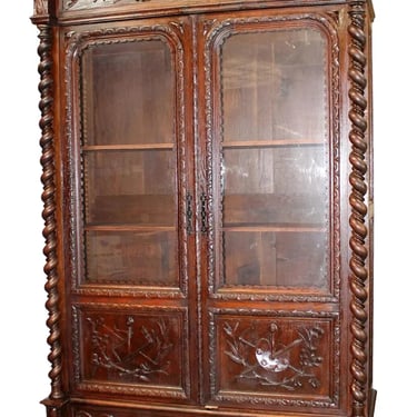 Antique Bookcase, French Louis XIII, Barley Twist, Oak, Relief Carved, 1800's!!