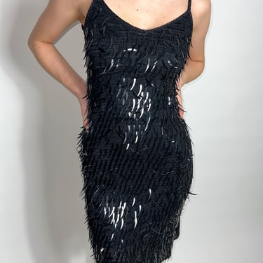 Black Sequin Crochet Bodycon Dress