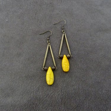 Afrocentric earrings, boho chic earrings, African earrings, bohemian ethnic earrings, yellow and bronze howlite, statement bold earring 6 