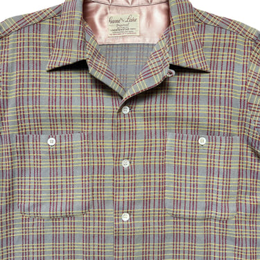 Vintage 1950s GAME and LAKE Wool Flannel Sport Shirt ~ size M ~ Camp / Loop Collar ~ 