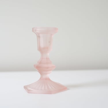 Pink Frosted Glass Candlestick Holder 