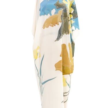 White Painted Silk Floral Maxi Dress