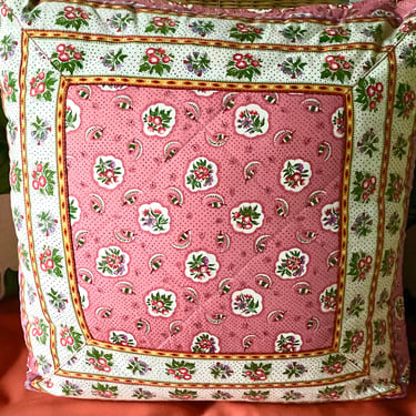 24” Pillow Pierre Deux Souleiado  block print quilted fabric ~ Pink Raspberry French Country Paisley Zipper Toss Throw Pillows~ Custom Made 