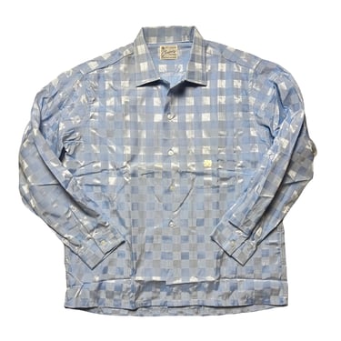 NEW Old Stock ~ Vintage 1950s CORSAIR SPORTSWEAR Atomic Sport Shirt ~ L ~ Loop Collar ~ Camp ~ Plaid / Atomic / Checkerboard 