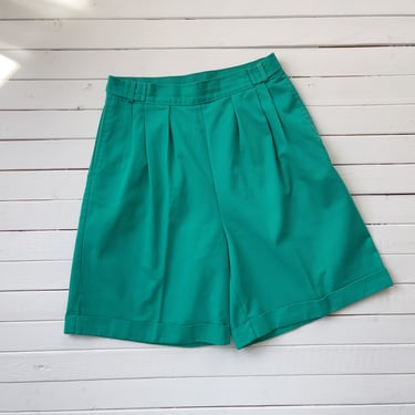 high waisted shorts | 80s 90s vintage grass kelly green cotton pleated trouser shorts 