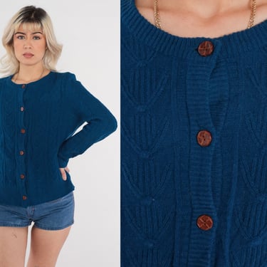 Pendleton Cardigan Dark Blue Cable Knit WOOL Sweater 00s Button Up Grandma Knit Fall Slouchy Vintage Y2K Bohemian Nerd Medium 