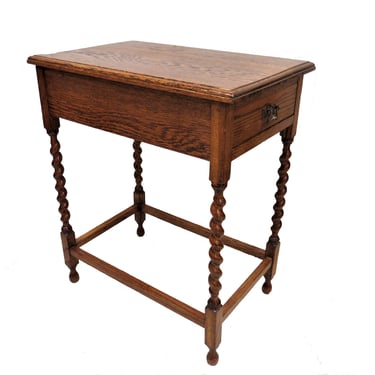 Small Wood Table | Antique English Barley Twist Tiger Oak Utensil Table 